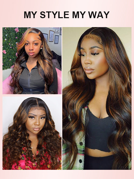 Kisslove Pre-Bleached Snug Fit 360 Lace Wig Glueless Black Hair With Brown Highlights