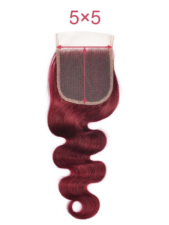 Burgundy Bundles With 5x5 13x4 Lace Frontal Closure Body Wave Human Hair