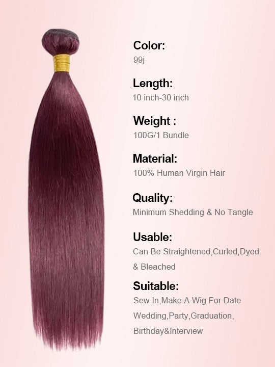 Burgundy Bundles With 5x5 13x4 Lace Frontal Closure Straight Human Hair
