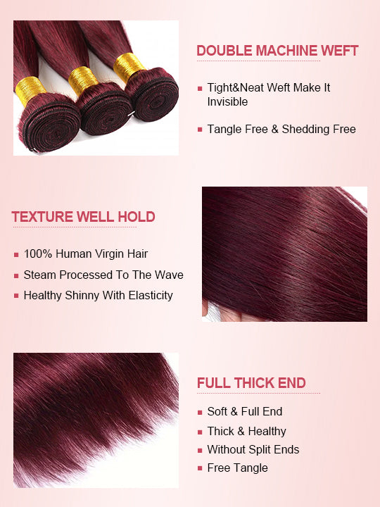 Burgundy Bundles With 5x5 13x4 Lace Frontal Closure Straight Human Hair