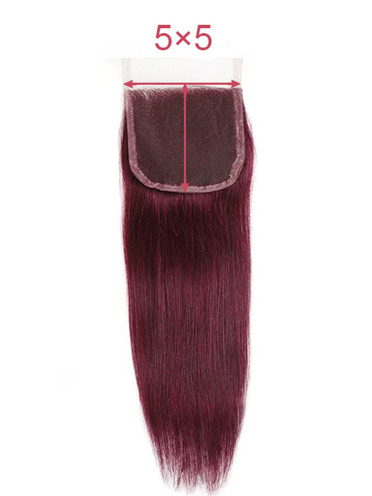 Burgundy Bundles With 5x5 13x4 Lace Frontal Closure Straight Human Hair
