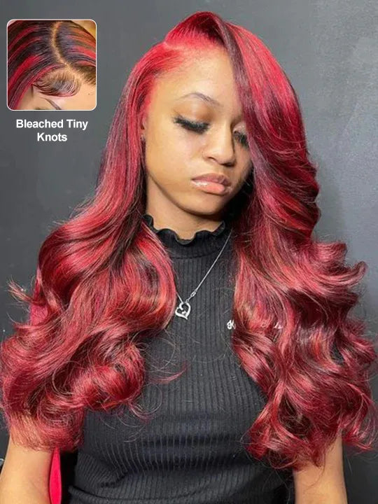 Burgundy With Red Highlights 3D Body Wave 5x5 13x4 13x6 Lace Frontal Human Hair Wigs