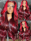 Burgundy With Red Highlights 3D Body Wave 5x5 13x4 13x6 Lace Frontal Human Hair Wigs