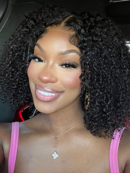 [2 Bob Wigs]99J Burgundy Straight Hair + Lace Frontal Kinky Curly Short Bob Wig