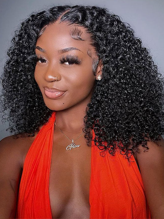 [2 Bob Wigs]99J Burgundy Straight Hair + Lace Frontal Kinky Curly Short Bob Wig