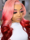 Ombre Purple/Pink/Blue Color 3D Body Wave 13x4 Lace Frontal Human Hair Wigs