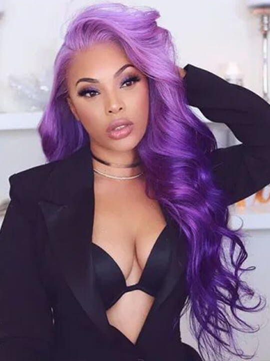 Purple Ombre Wig 3D Body Wave 13x4 Lace Frontal Human Hair  display picture 1