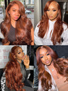 Kisslove Pre-Everything Auburn Copper Brown 3D Body Wave Wig Colored 360 Lace Wigs