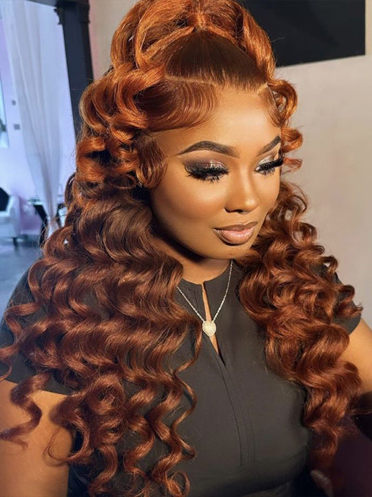 Kisslove Pre-Everything Auburn Copper Brown 3D Body Wave Wig Colored 360 Lace Wigs