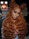 Kisslove Pre-Everything Auburn Copper Brown 3D Body Wave Wig Colored 360 Lace Wigs