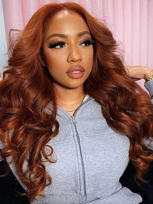 #35 Auburn Hair Wig 3D Body Wave 5x5 13x4 13x6 Lace Human Hair Wigs - KissLove Hair