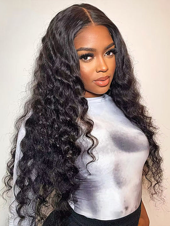 Crimped Hair 4x4 Closure Wig Loose Deep Wave Brazilian Virgin Human Hair Wigs - KissLove Hair