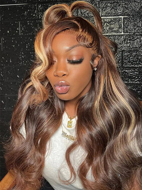 Ombre Honey Blonde Highlights Wig 3D Body Wave 5x5 13x4 13x6 Lace Human Hair Wigs - KissLove Hair