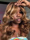 Ombre Honey Blonde Highlights Wig 3D Body Wave 5x5 13x4 13x6 Lace Human Hair Wigs - KissLove Hair