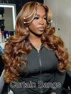 Curtain Bangs Highlight Wig 13x4 HD Lace Wigs 3D Body Wave 100% Human Hair