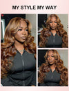 Curtain Bangs Highlight Wig 13x4 HD Lace Wigs 3D Body Wave 100% Human Hair