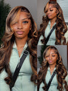 Curtain Bangs Highlight Wig 13x4 HD Lace Wigs 3D Body Wave 100% Human Hair