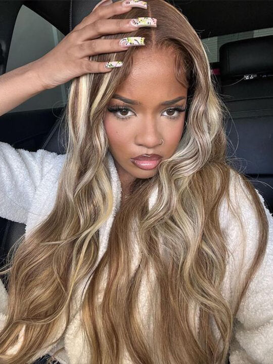 P4/613 P6/613 Brown Hair With Blonde Highlights 3D Body Wave 13x4 Lace Frontal Wigs - KissLove Hair