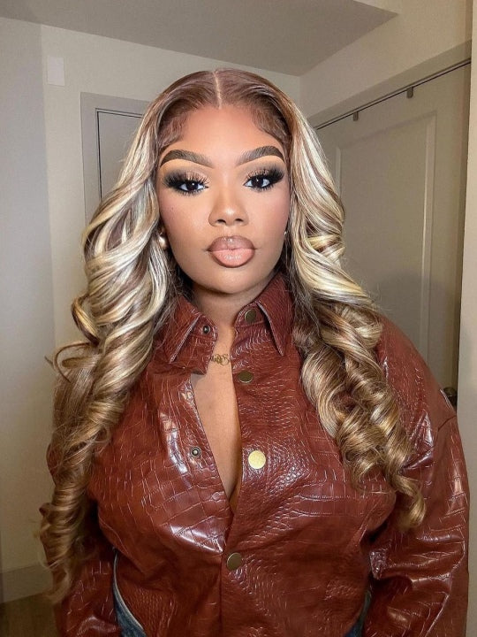P4/613 P6/613 Brown Hair With Blonde Highlights 3D Body Wave 13x4 Lace Frontal Wigs - KissLove Hair