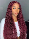 Bleached Knots 99J Deep Curly Burgundy Wig 360 Transparent Lace Human Hair Wigs