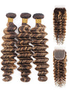 P4/27 Highlight Deep Wave Human Hair 3 Bundles With Closure 12A Brazilian Hair - KissLove Hair