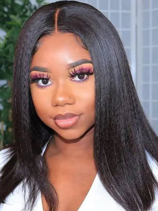 [2 Bob Wigs]Yaki Straight + 13x4 Lace Frontal Dark Roots Ash Blonde Bob Wig