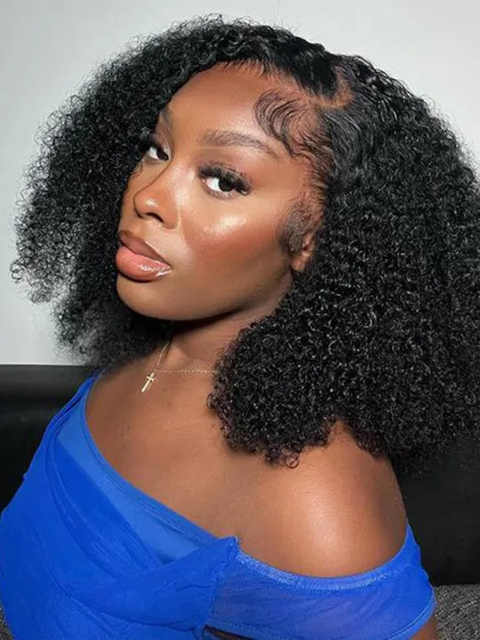 [2 Bob Wigs]99J Burgundy Straight Hair + Lace Frontal Kinky Curly Short Bob Wig