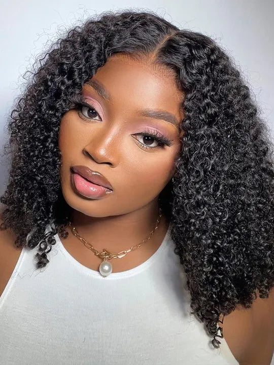 [2 Bob Wigs]99J Burgundy Straight Hair + Lace Frontal Kinky Curly Short Bob Wig