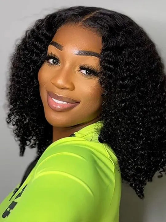 [2 Bob Wigs]99J Burgundy Straight Hair + Lace Frontal Kinky Curly Short Bob Wig