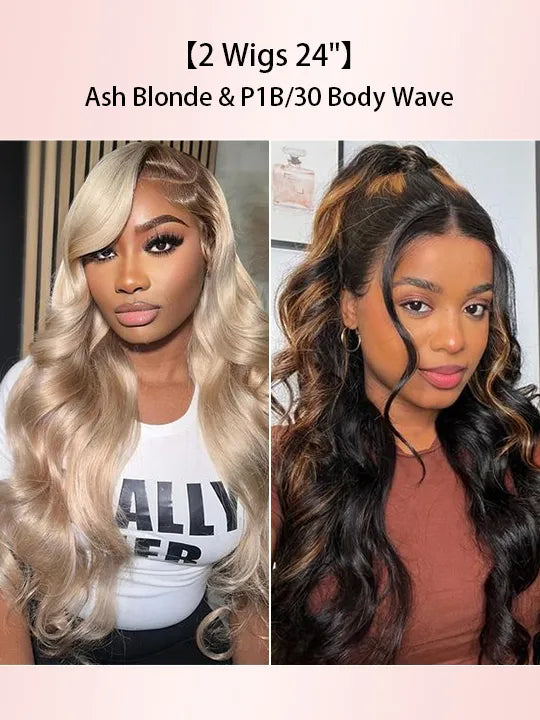 [2 Wigs 24]Ash Blonde Color & P1B/30 Brown Balayage Body Wave Wig