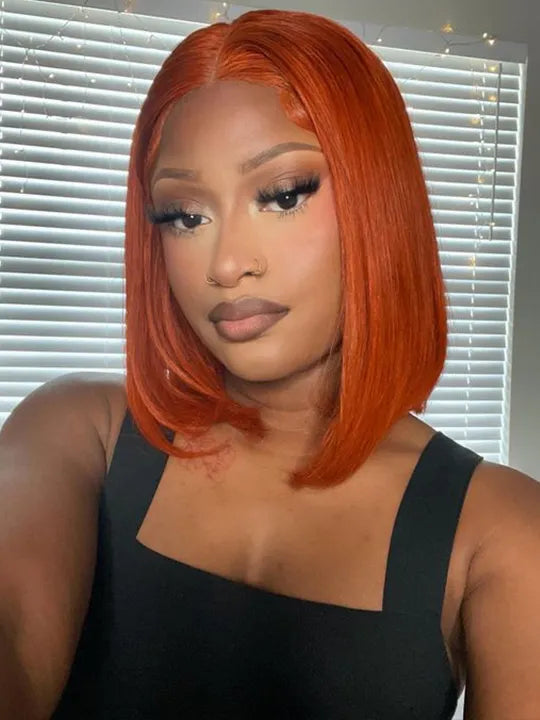[2 Bob Wigs]13x4 Lace Frontal Ginger Color +Highlight Brown 3D Body Wave Bob Wig