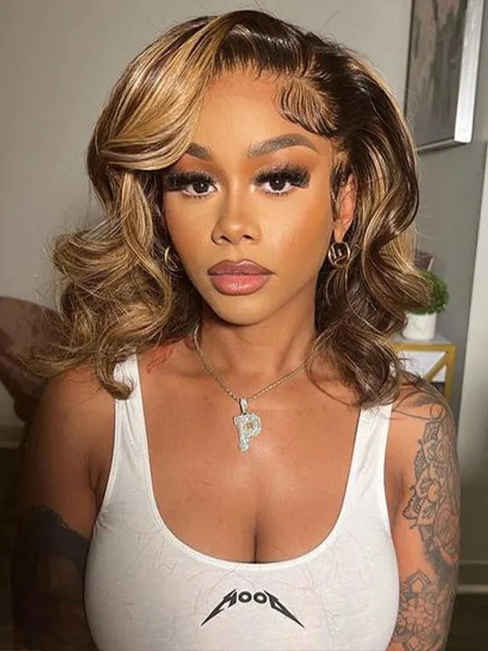 [2 Bob Wigs]13x4 Lace Frontal Ginger Color +Highlight Brown 3D Body Wave Bob Wig