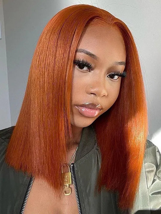 [2 Bob Wigs]13x4 Lace Frontal Ginger Color +Highlight Brown 3D Body Wave Bob Wig