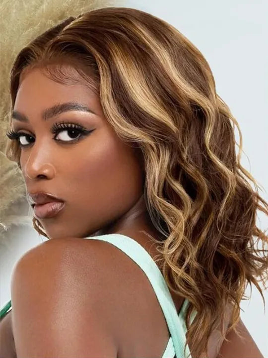 [2 Bob Wigs]13x4 Lace Frontal Ginger Color +Highlight Brown 3D Body Wave Bob Wig