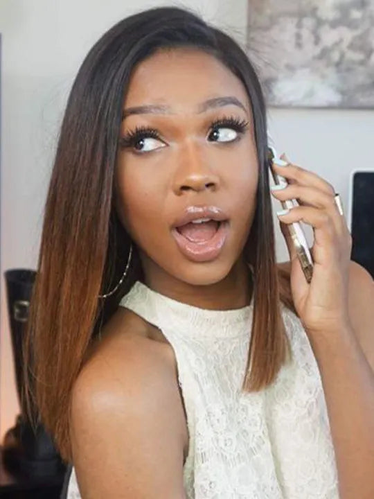 [2 Bob Wigs]13x4 Lace Frontal Highlight Brown Straight +Ombre Brown Yaki Straight Bob Wig