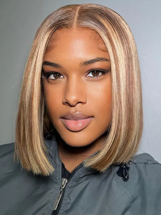 [2 Bob Wigs]13x4 Lace Frontal Highlight Brown Straight +Ombre Brown Yaki Straight Bob Wig