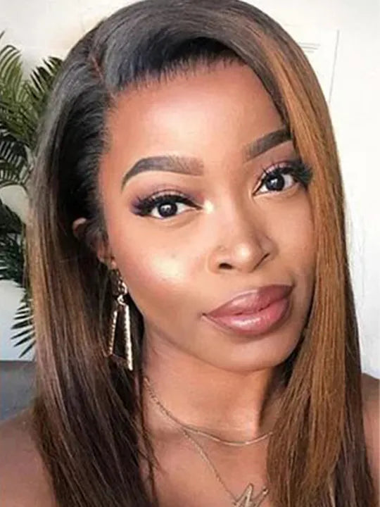 [2 Bob Wigs]13x4 Lace Frontal Highlight Brown Straight +Ombre Brown Yaki Straight Bob Wig