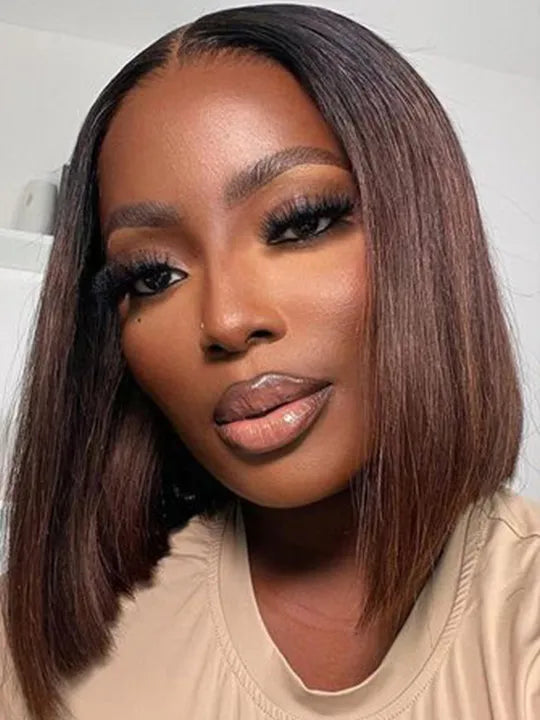 [2 Bob Wigs]13x4 Lace Frontal Highlight Brown Straight +Ombre Brown Yaki Straight Bob Wig