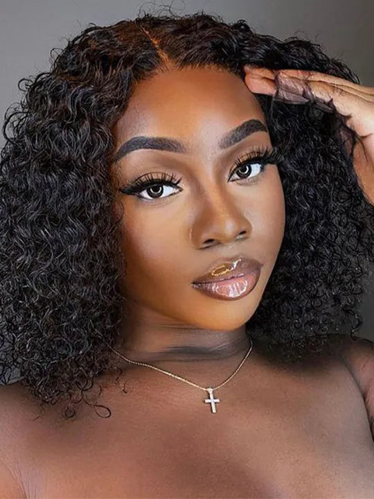[2 Bob Wigs]13x4 Lace Frontal Natural Curly Hair+Highlight Brown Deep Wave Bob Wig