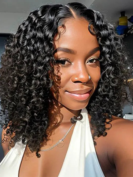 [2 Bob Wigs]13x4 Lace Frontal Natural Curly Hair+Highlight Brown Deep Wave Bob Wig
