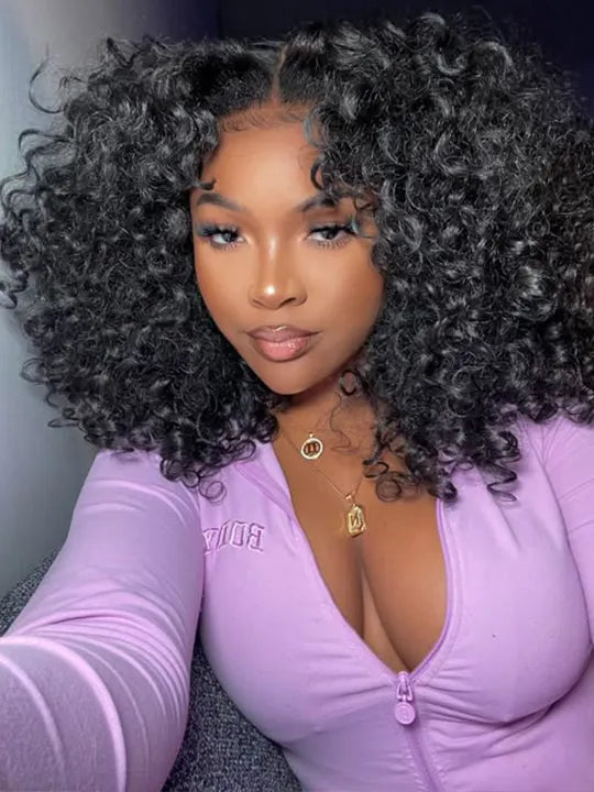 [2 Bob Wigs]13x4 Lace Frontal Natural Curly Hair+Highlight Brown Deep Wave Bob Wig