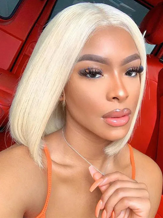 [2 Bob Wigs]13x4 Lace Frontal 613 Blonde Hair + Brown Balayage Straight Bob Wig