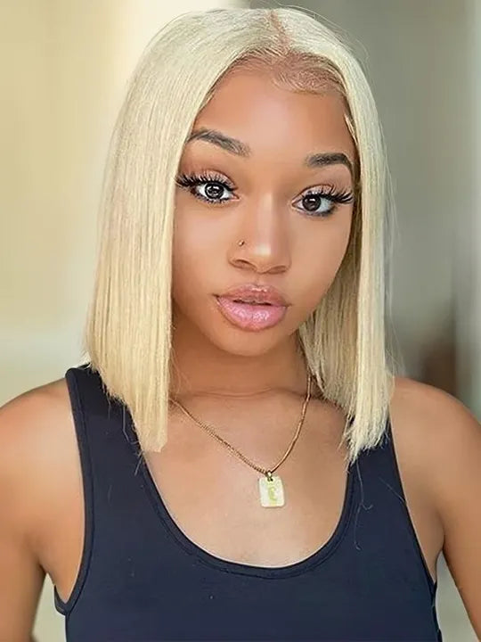 [2 Bob Wigs]13x4 Lace Frontal 613 Blonde Hair + Brown Balayage Straight Bob Wig