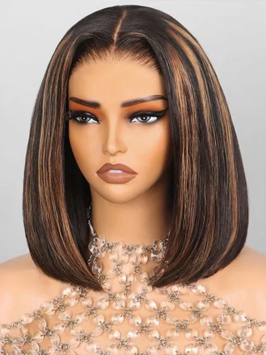 [2 Bob Wigs]13x4 Lace Frontal 613 Blonde Hair + Brown Balayage Straight Bob Wig