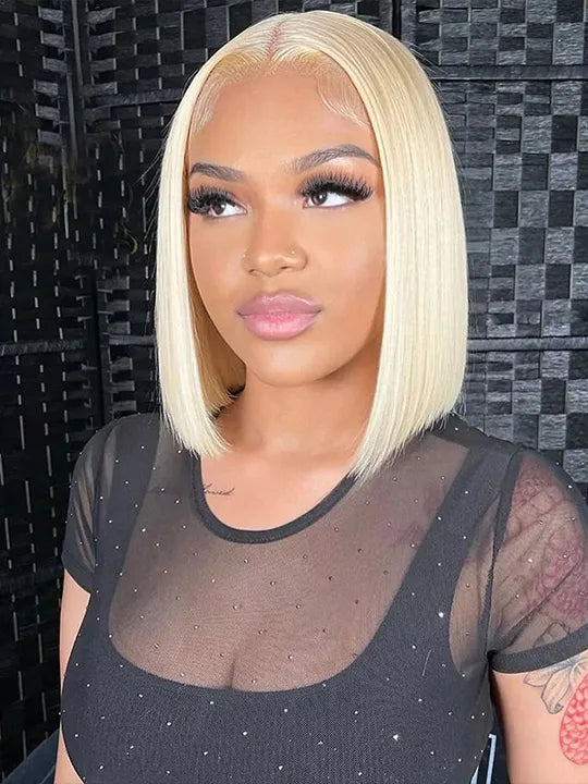 [2 Bob Wigs]13x4 Lace Frontal 613 Blonde Hair + Brown Balayage Straight Bob Wig