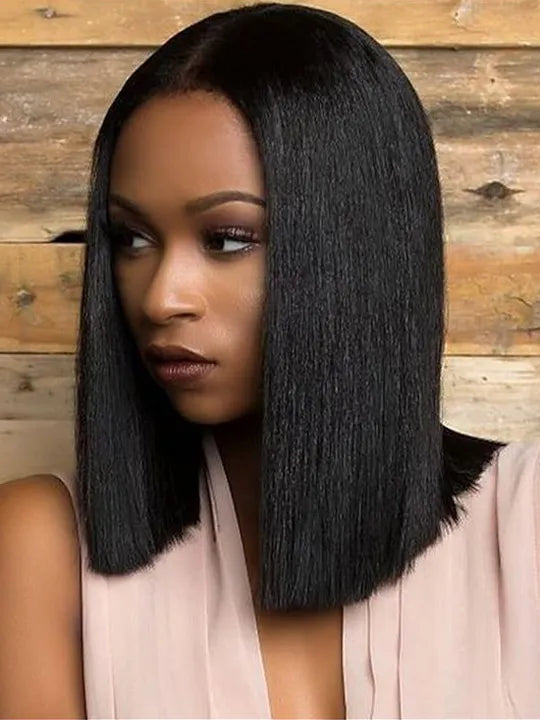 [2 Bob Wigs]13x4 Lace Frontal Chocolate Brown Hair+Yaki Straight Hair Bob Wig