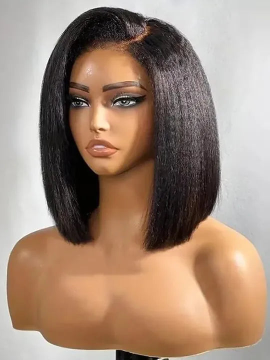 [2 Bob Wigs]13x4 Lace Frontal Chocolate Brown Hair+Yaki Straight Hair Bob Wig
