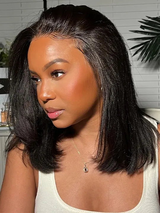[2 Bob Wigs]13x4 Lace Frontal Chocolate Brown Hair+Yaki Straight Hair Bob Wig