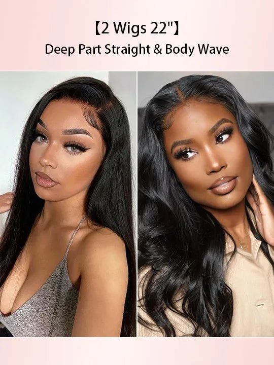 [2 Wigs 22]Deep Part Lace Closure Straight Wig & 6x4.5 Body Wave Wig