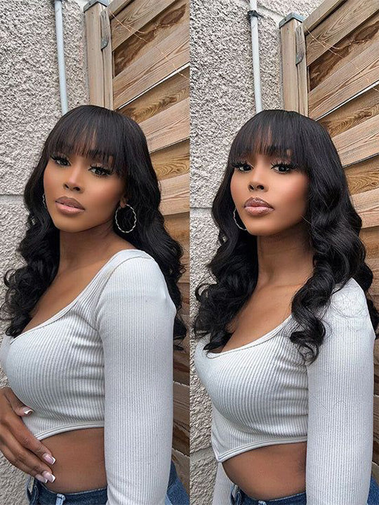 [Clearance] Full Machine Made Wig Body Wave Human Hair Wigs With Bangs - KissLove Hair